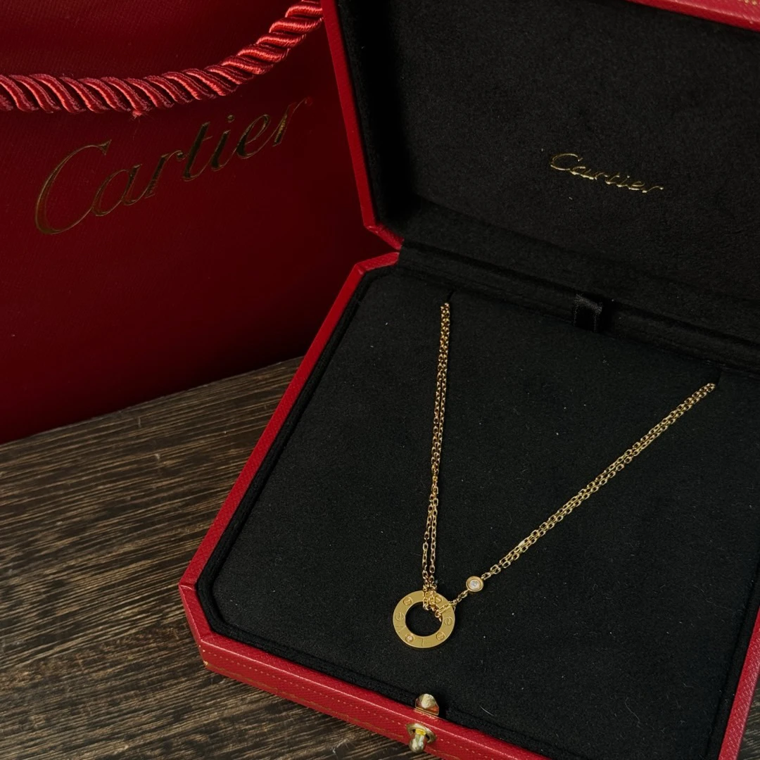 95新 Cartier/卡地亚 love系列 18K玫瑰金 圆饼项链/692402662