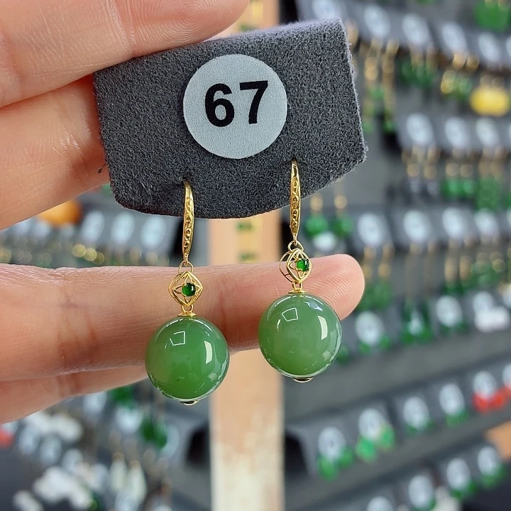 和田玉18K金镶嵌耳饰耳饰