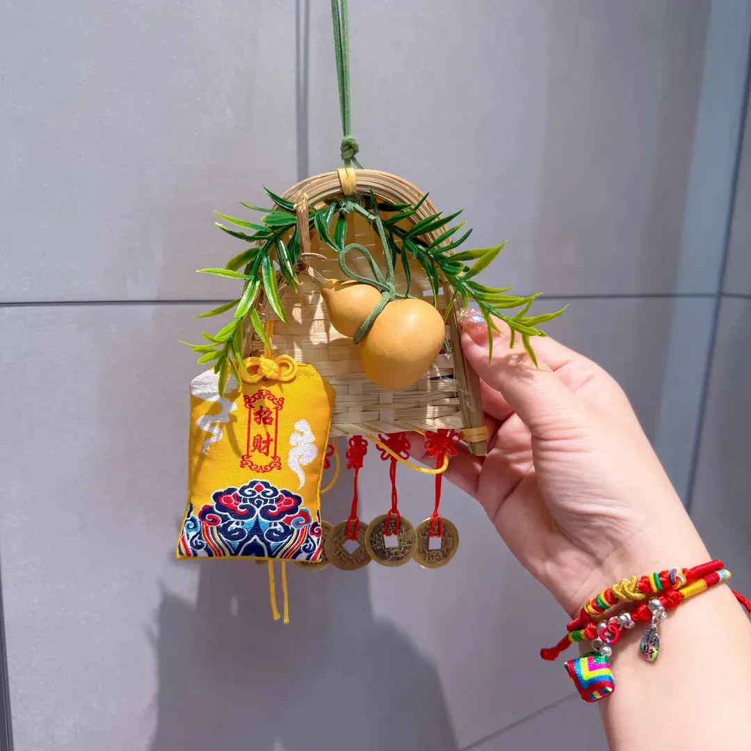 2025年新款端午设计款葫芦簸箕挂饰铜板家居香囊香包艾草门挂H028