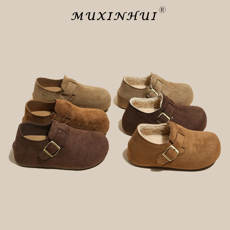 【MUXINHUI品牌】包跟勃肯鞋女单鞋秋冬外穿一脚蹬厚底加绒鞋638-1