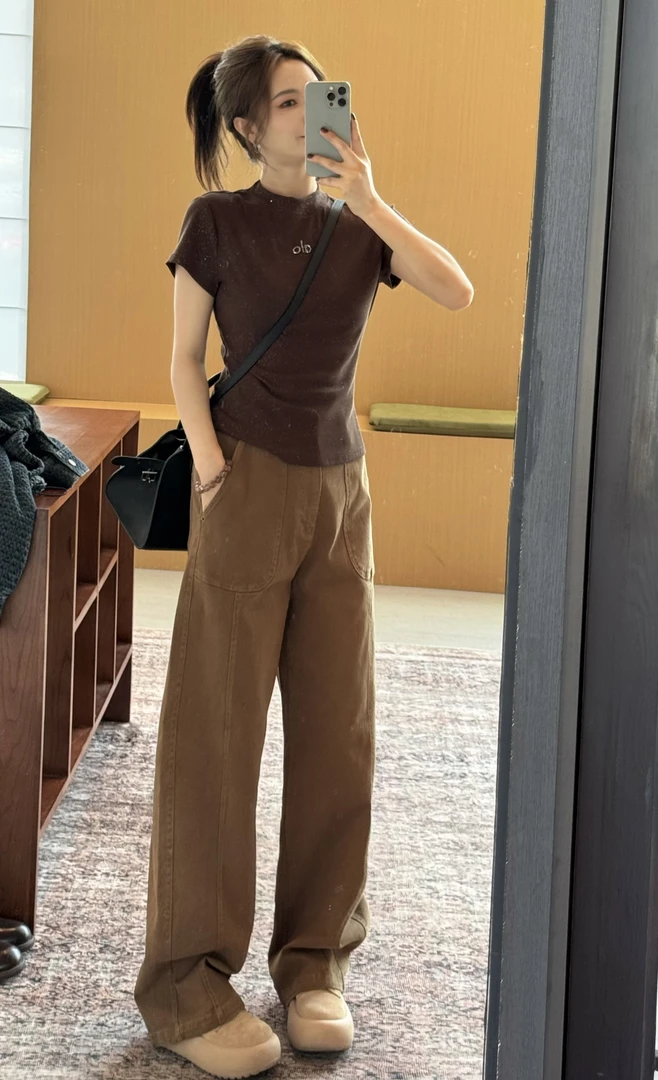 玖黛衣【西部营地】早秋纯色遮肉显瘦裤子KZP44181 KZP44182