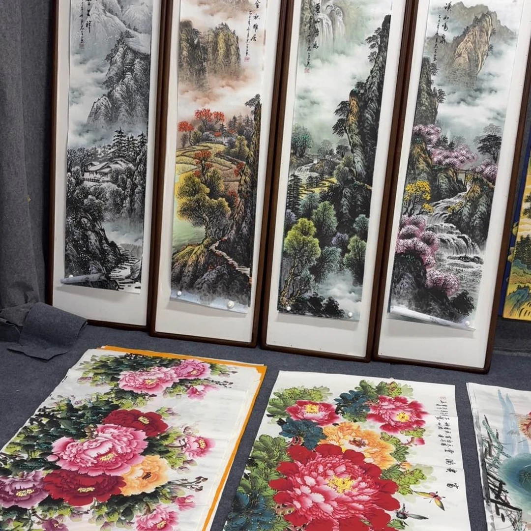 老****国画 140×35精品山水四条屏手绘