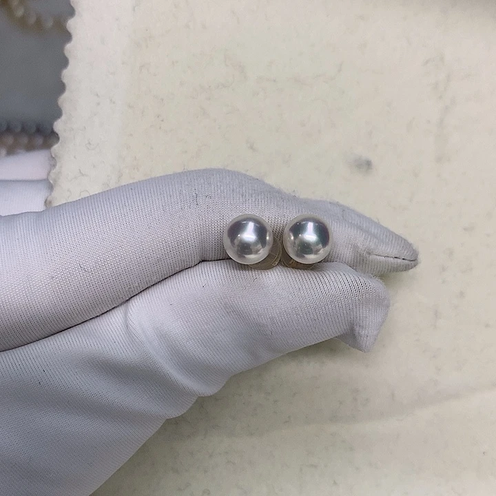 海水珍珠耳钉6.5-718K金镶嵌