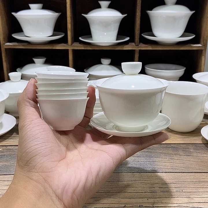 骨瓷小鼓盖碗盖下约100ml+6玉兰茶杯35ml