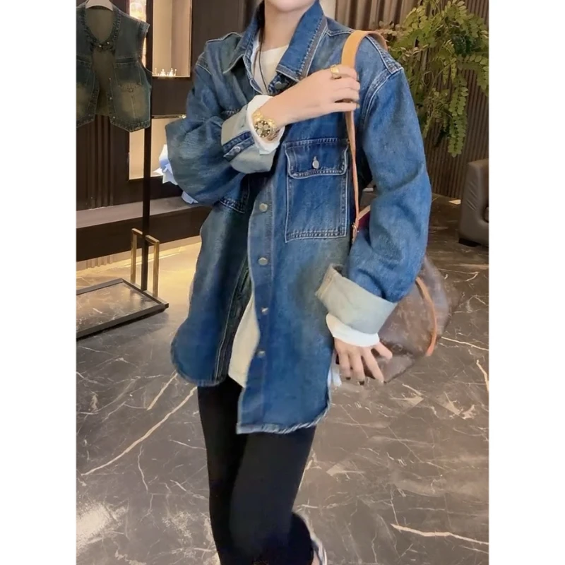 Aimeerosa/艾洛莎秋季上衣大码女装2025年宽松百搭牛仔外套衬衫女