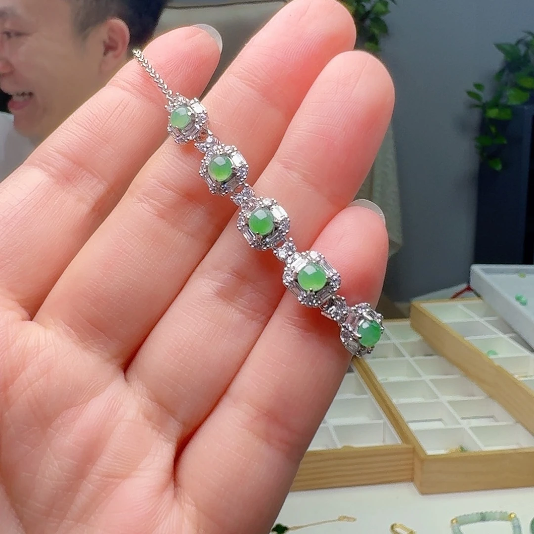 翡翠银S925镶嵌手链天然