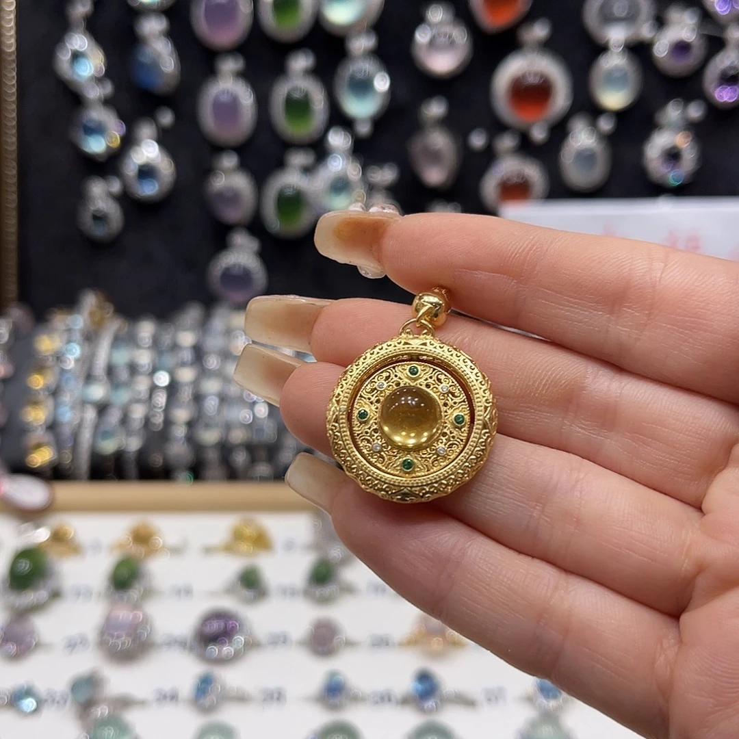 银S925镶嵌蛇纹石玉吊坠