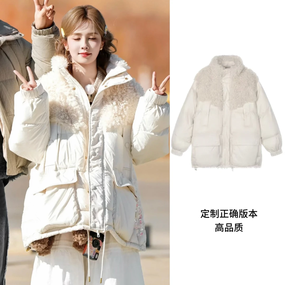 白鹿同款白色羽绒服女2025年秋冬新爆款高级感休闲百搭保暖外套潮