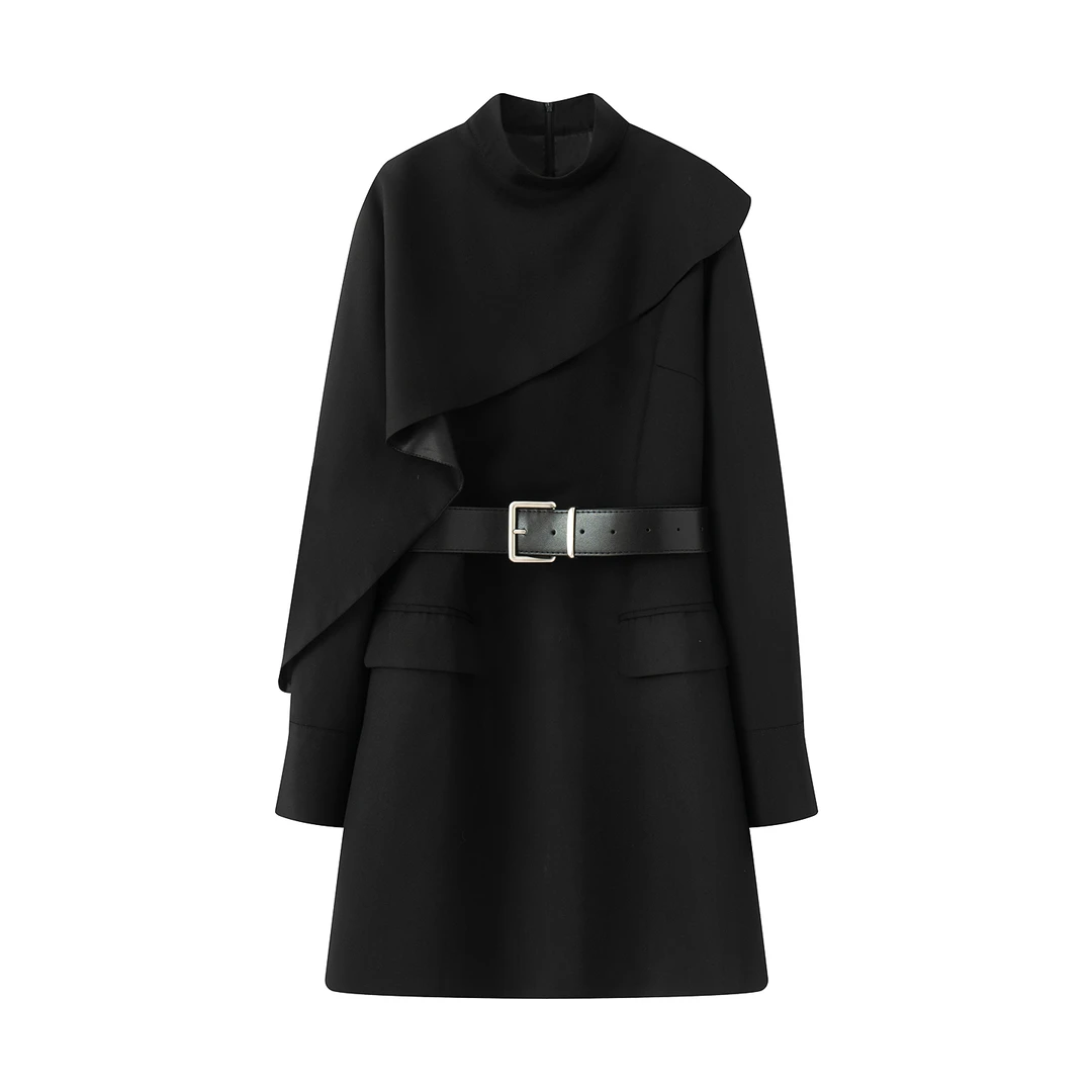 迪家商场同款2025秋季新款收腰显瘦半高领百搭长袖连衣裙1810