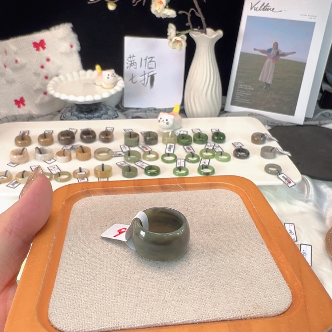 和田玉未镶嵌戒指N12青花墩墩18不退换