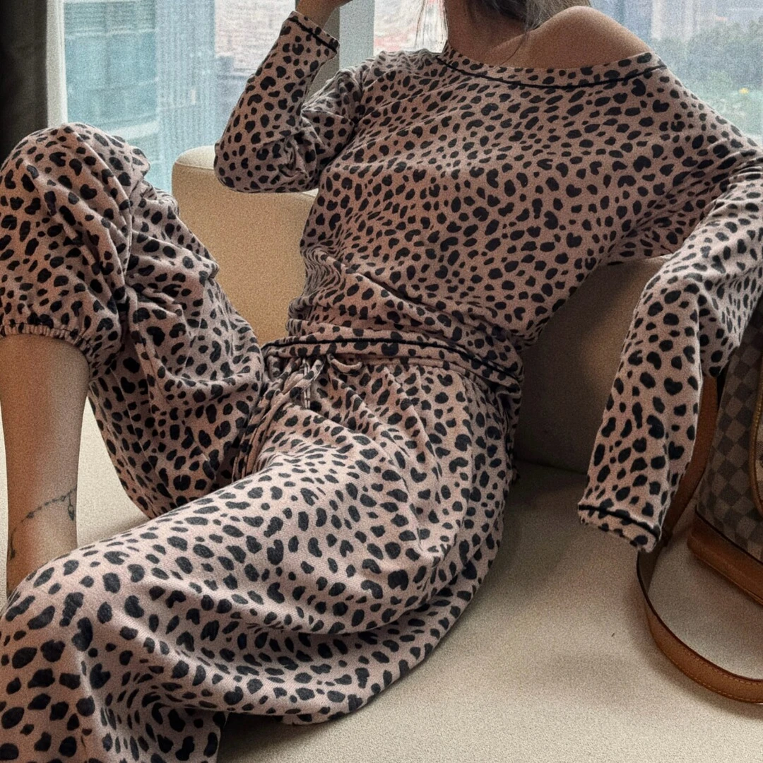 小开衫豹纹性感德绒长袖睡衣女秋冬季2025新款可外穿家居服套装