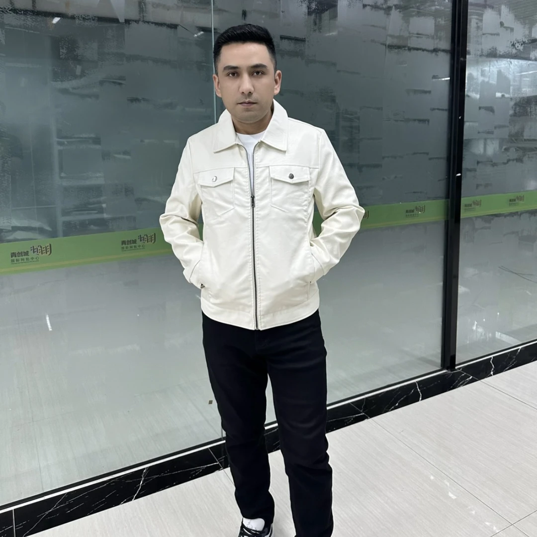 88男款春秋休闲薄款翻领帅气韩版潮流皮夹克外套