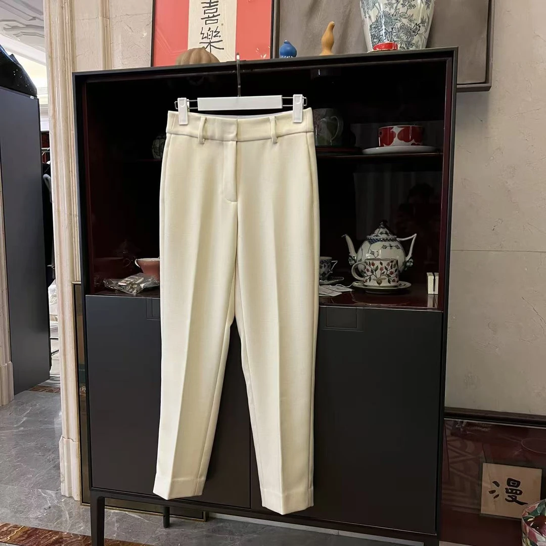 MYL 2025秋冬新品羊毛米白色西装裤中腰直筒时尚中缝线休闲长裤