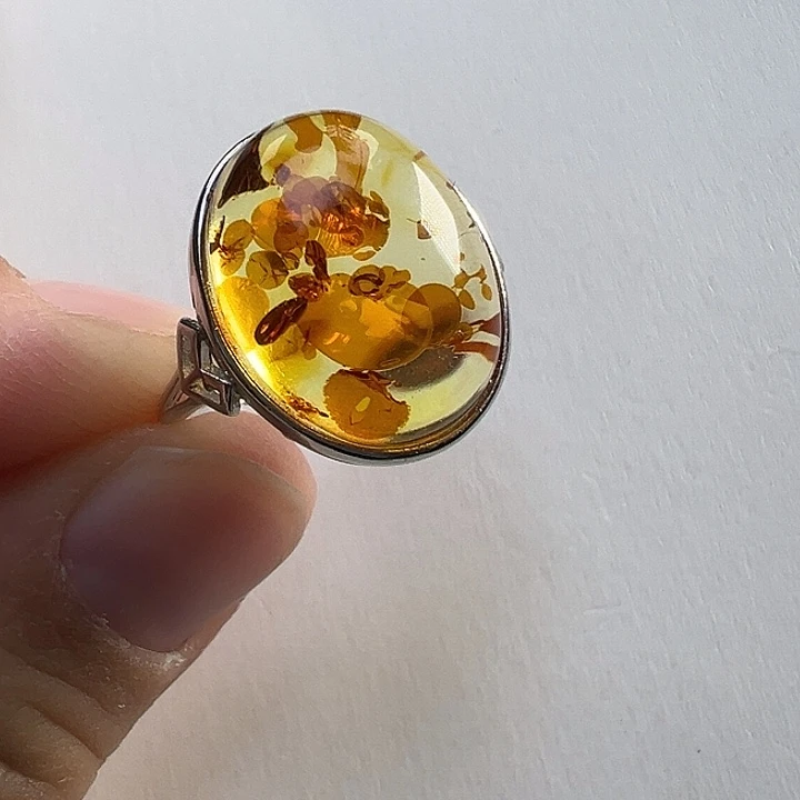 琥珀（花珀）银S925镶嵌戒指