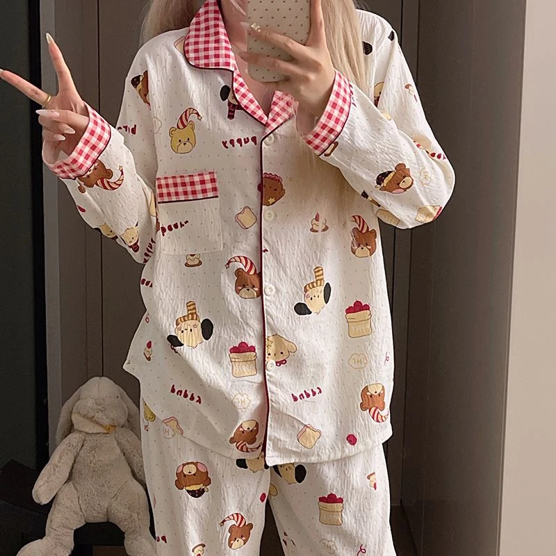 【面包熊】云朵棉睡衣女款春秋季长袖长裤套装日系卡通休闲家居服