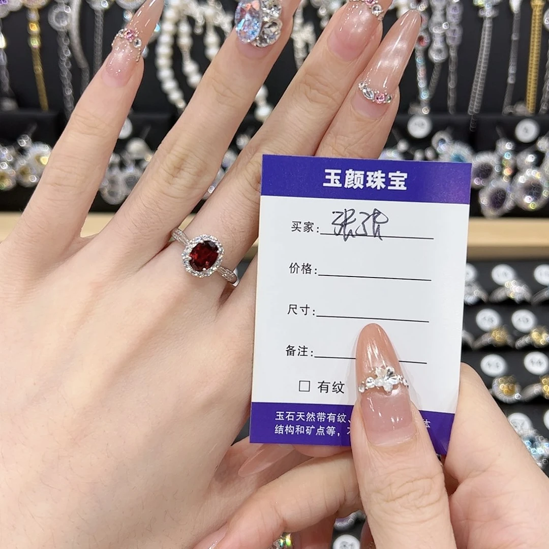 石榴石戒指银S925镶嵌开口