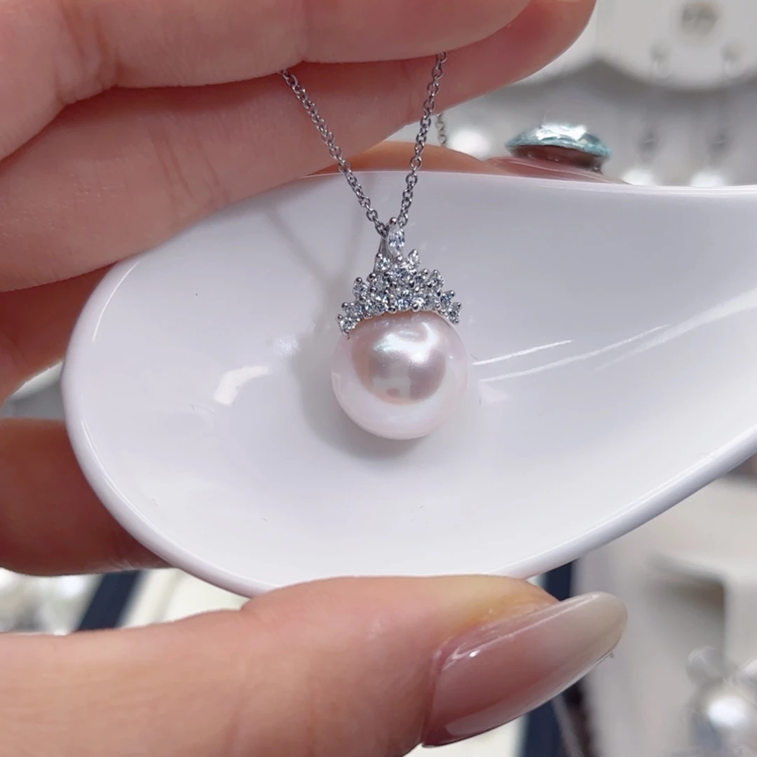 银S925镶嵌淡水珍珠吊坠(赠链)12+