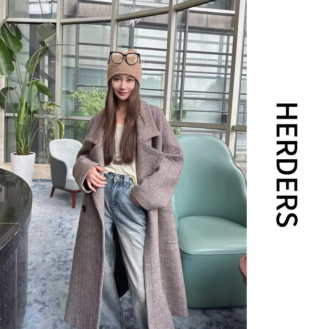 HERDERS 长款翻领纽扣双面呢女士大衣 51530