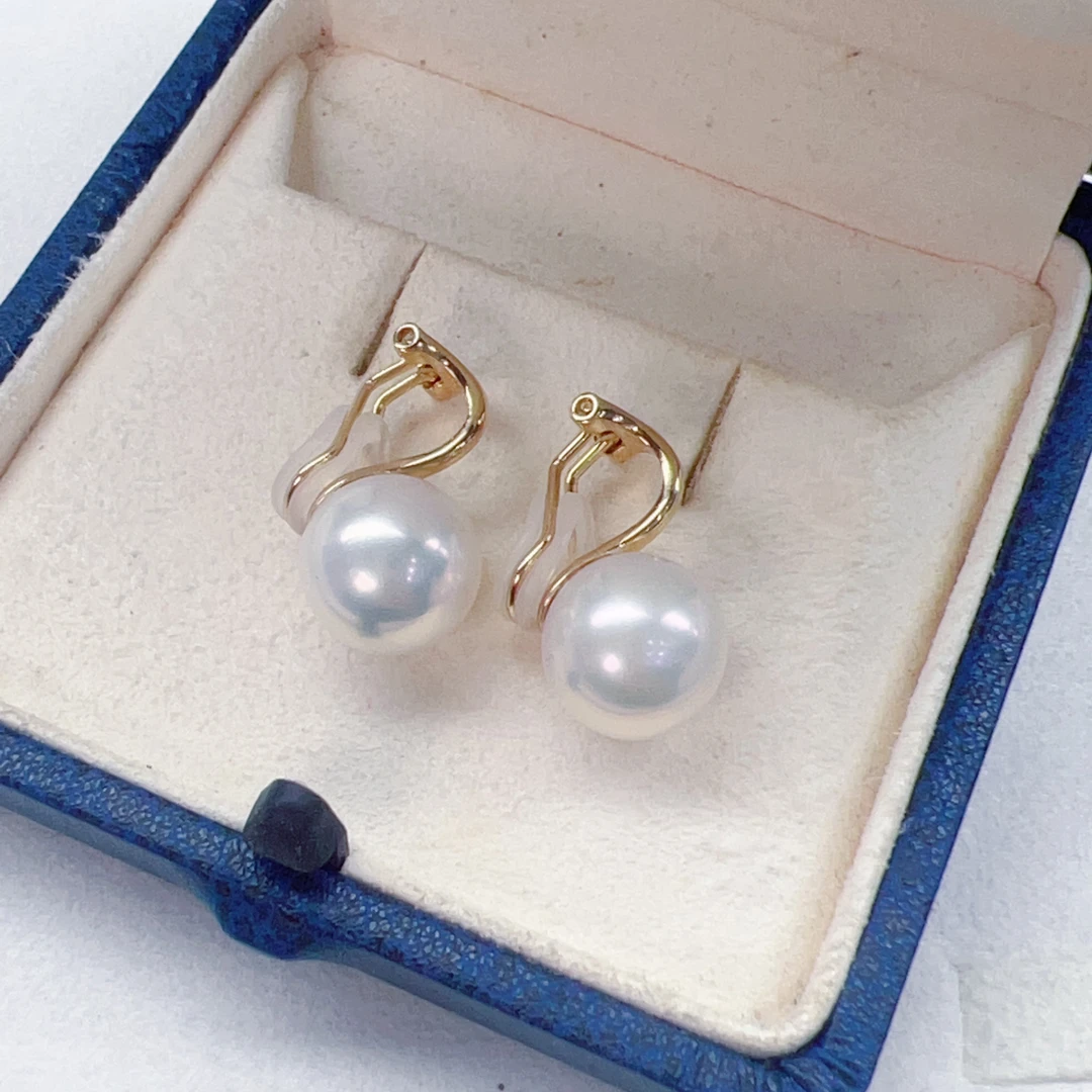 11-12mm 大白珍珠耳夹 s925银 淡水珍珠耳饰