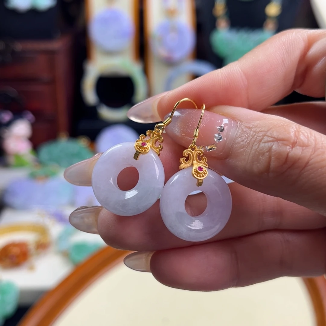 翡翠未镶嵌颈饰甜甜圈耳坠