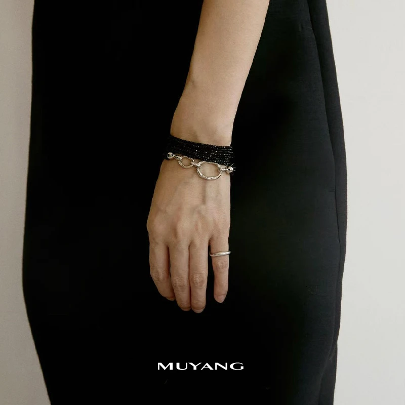 muyang/慕阳 铜合金仿水晶手链 时尚百搭黑色个性简约墨雨手链
