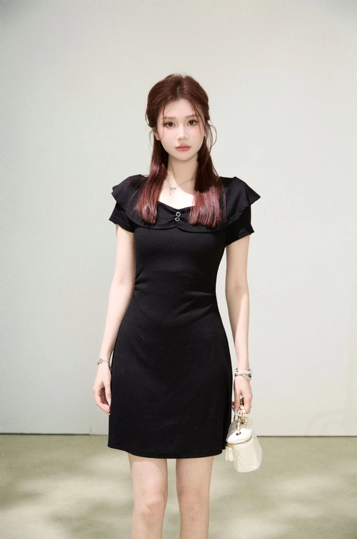 【芝士Cheese】莫桑恋人 夏季圆领短袖不规则褶皱小众韩版连衣裙