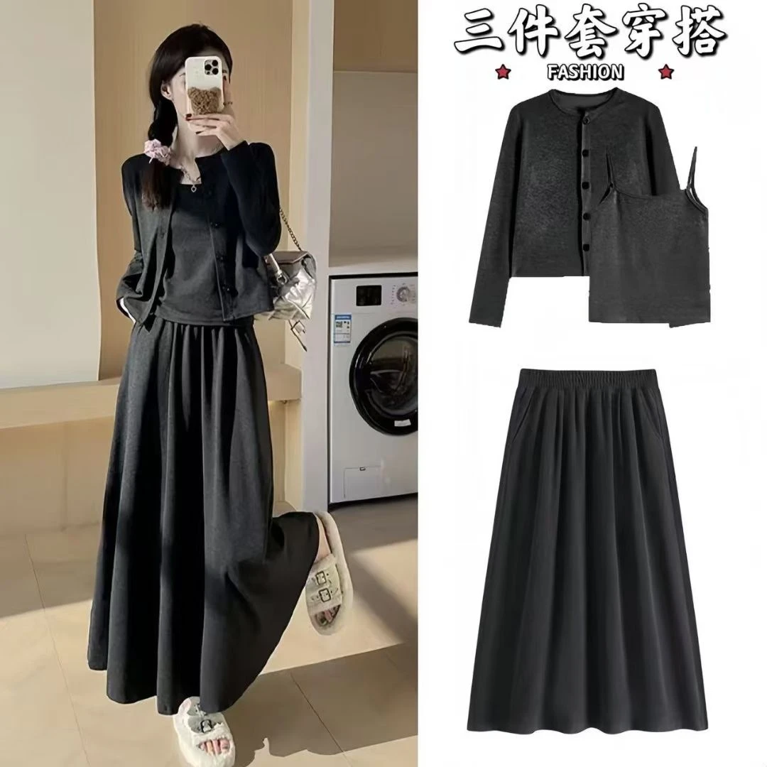 糯米裙子套装三件套时尚套装高腰休闲风气质甜美早秋款山本风