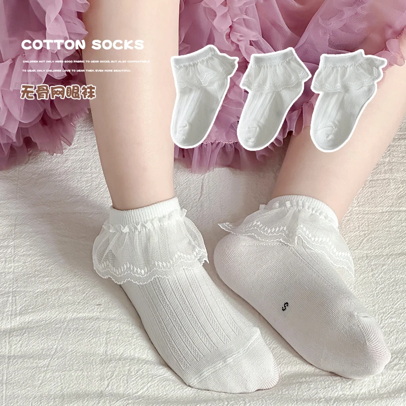 女童袜子春秋棉袜儿童洛丽塔花边公主袜韩版夏季网眼女孩宝宝短袜