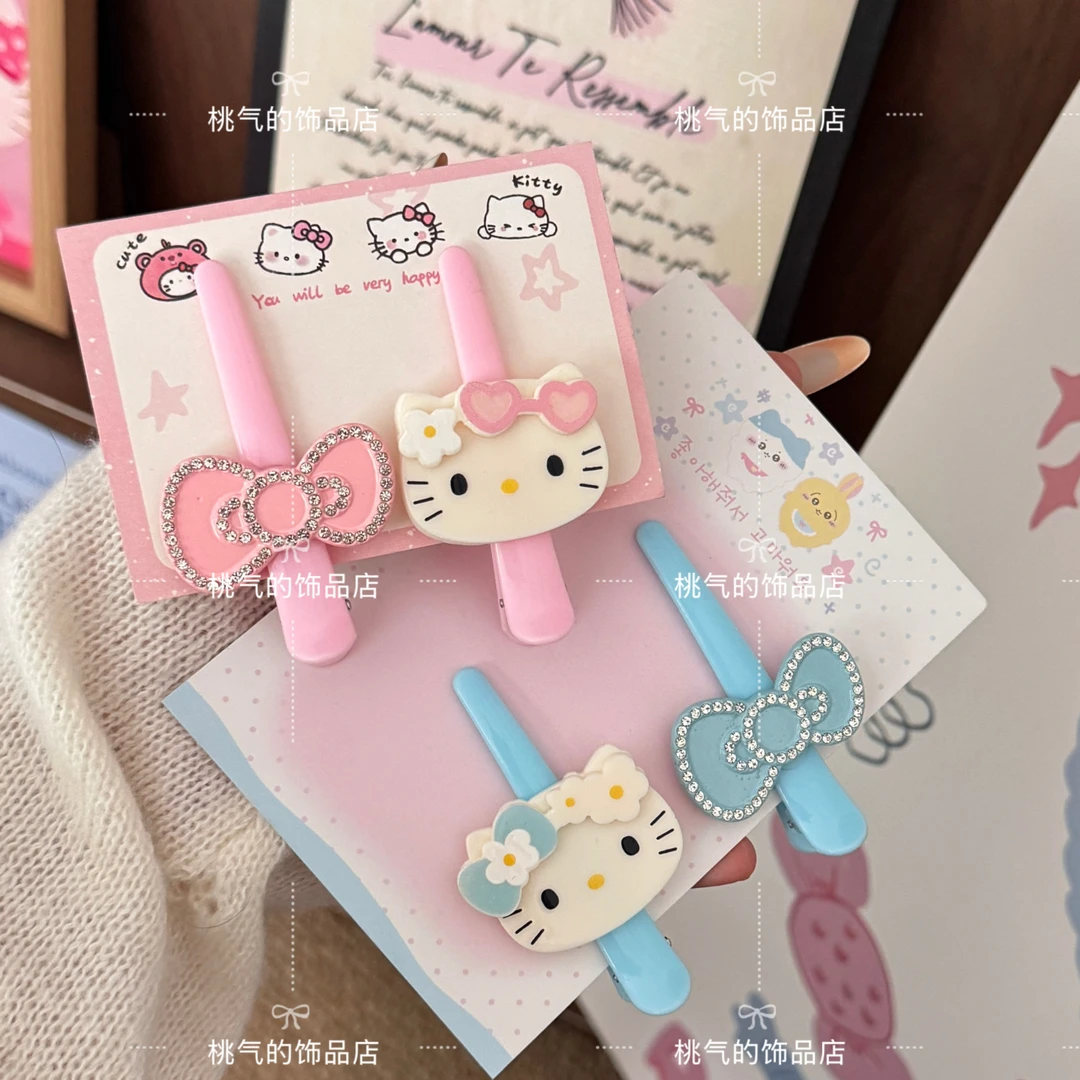 可爱Kitty蝴蝶结尖嘴夹女发夹定位夹刘海边夹侧边发卡化妆夹头饰