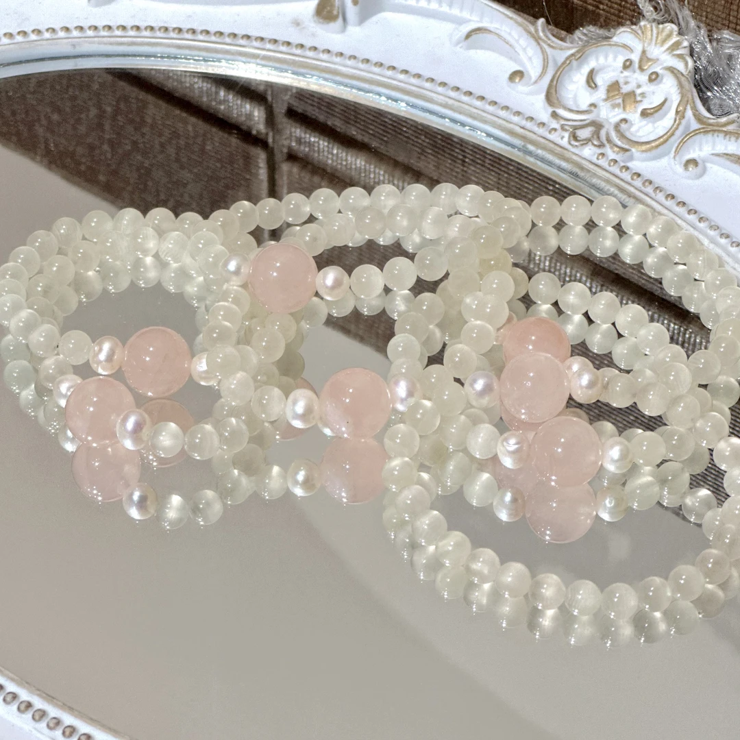 SG2334-［春和景明·浅］粉水晶绿纹石简约手串均有瑕色差多样发