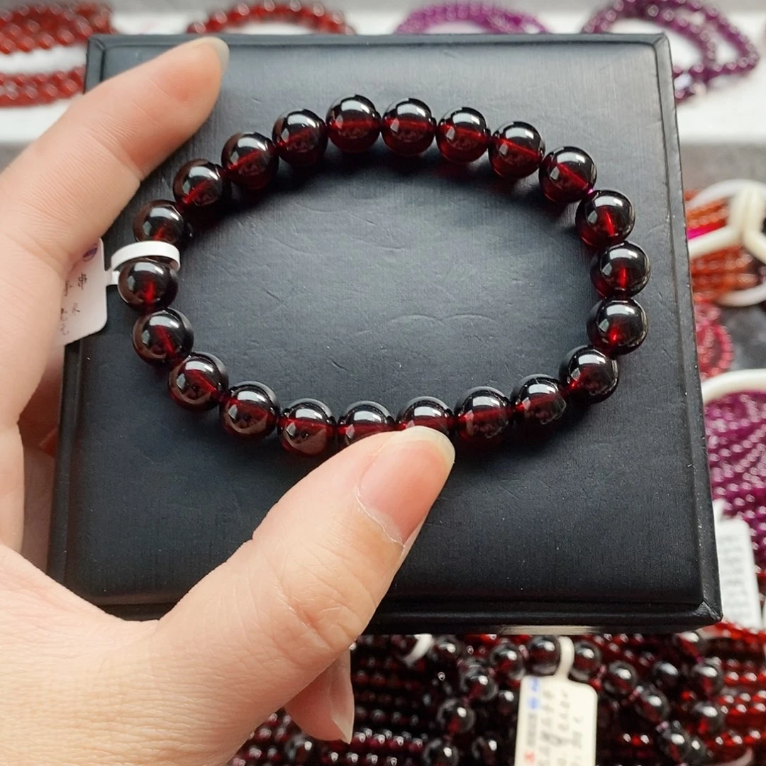 石榴石手链未镶嵌8.8mm酒红