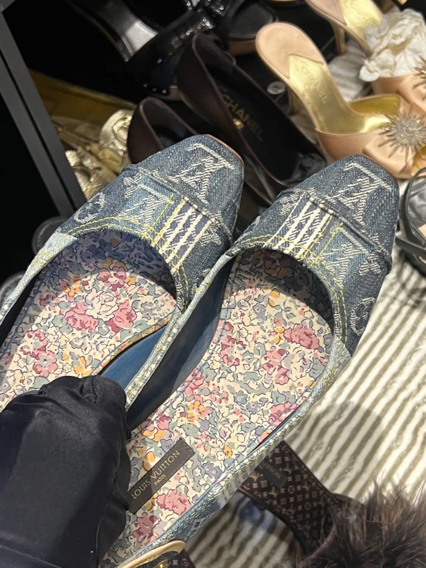 95新 LouisVuitton/路易威登 lv牛仔乞丐碎花平底鞋