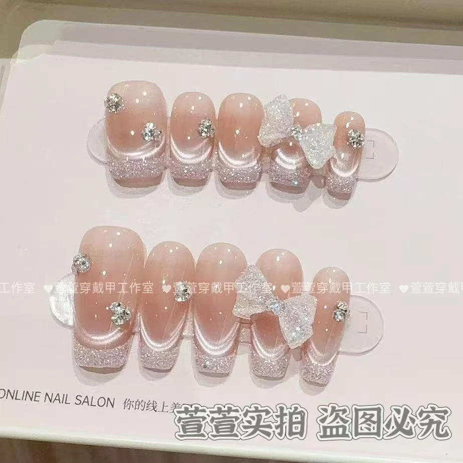 【暮夜星愿】纯手工穿戴甲猫眼美甲贴片可拆卸指甲贴片10片装