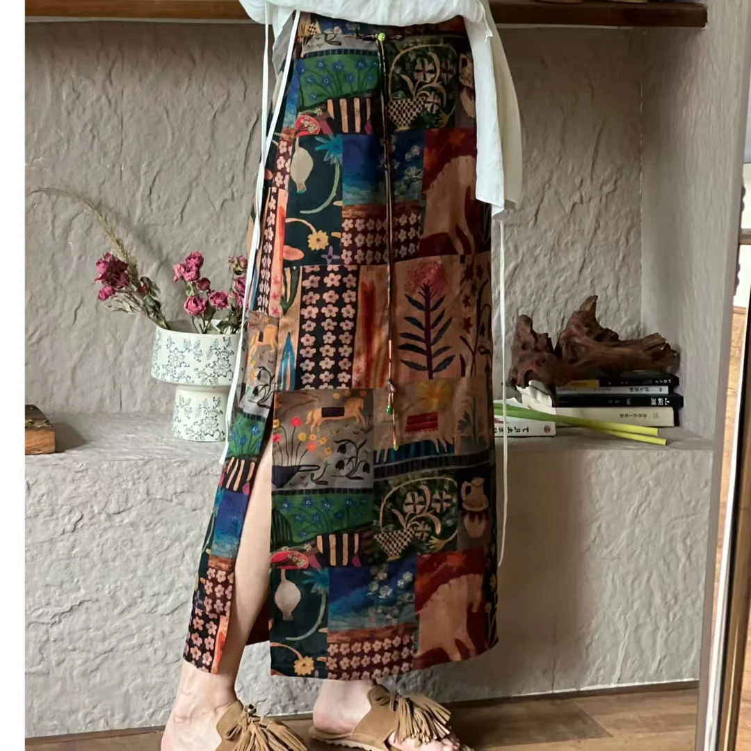 三宋•100桑蚕丝非遗香云纱/红花萝（油画半裙）1039