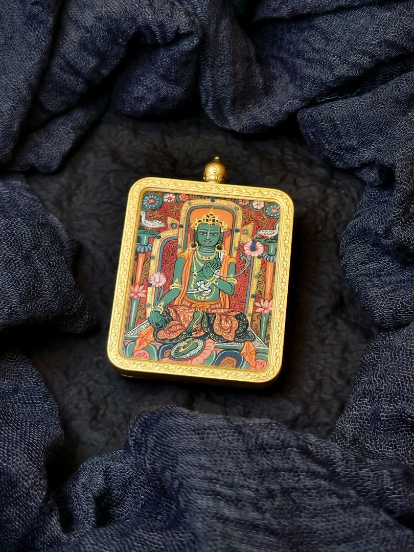 纯手绘唐卡4×5绿度母纯矿物颜料拉萨直发