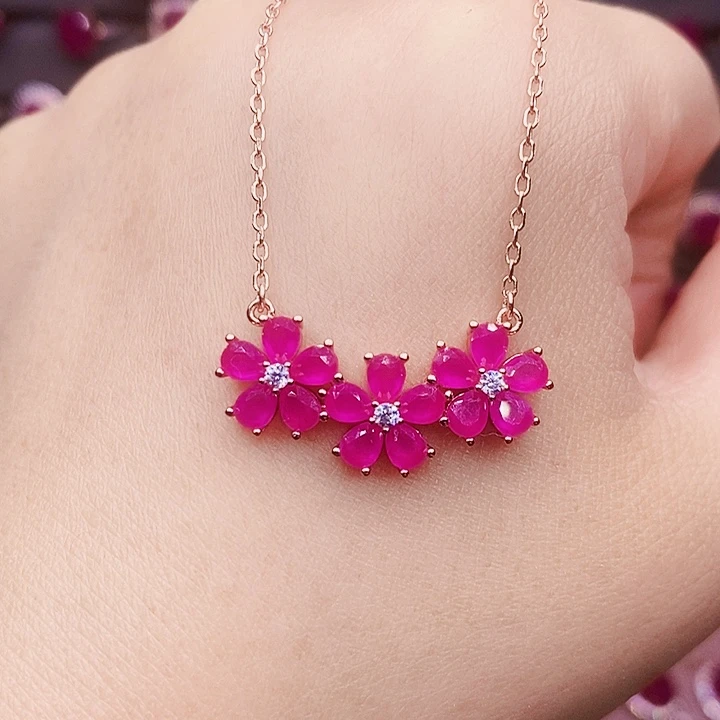 银S925镶嵌颈饰红宝石