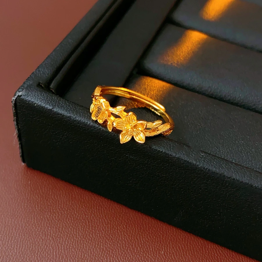 铜合金锆石耳饰 树枝花朵【金色开口戒指】不掉色轻奢高级感食指戒