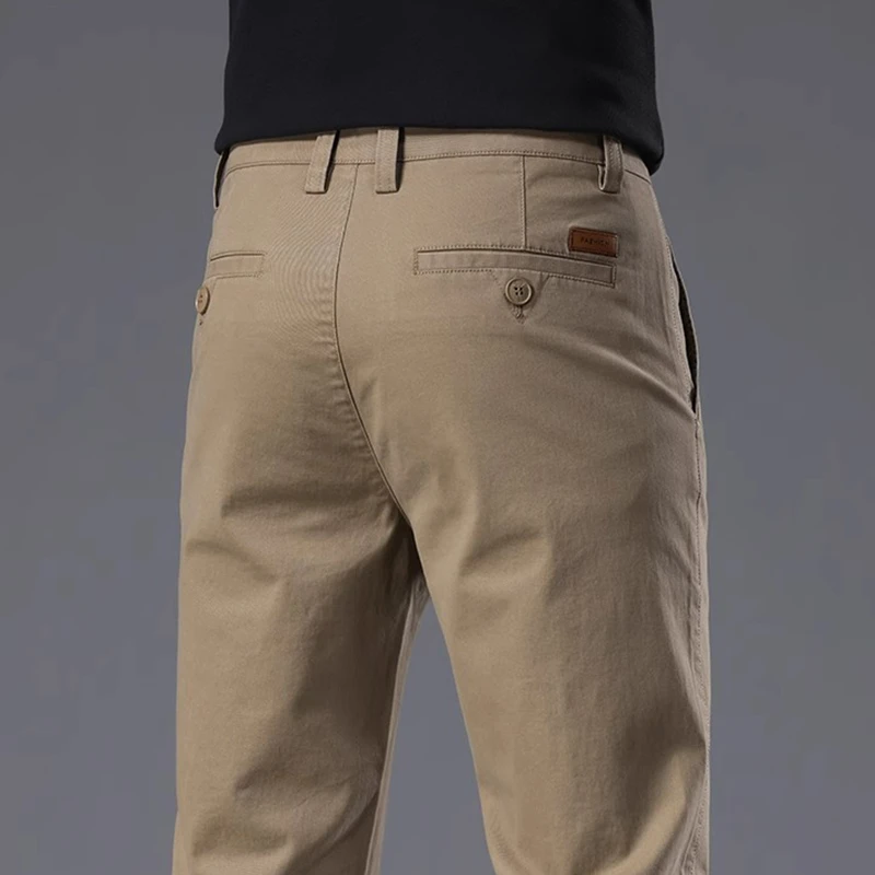 香港高端2025夏季新款男士休闲裤弹力修身直筒商务卡其色长裤子薄