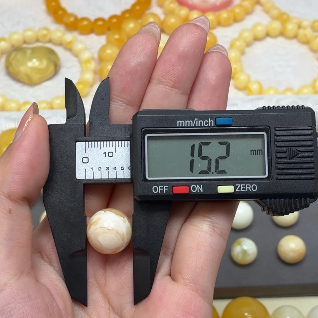 琥珀未镶嵌颈饰乌料粉橘底浓蜡妖花单珠15mm