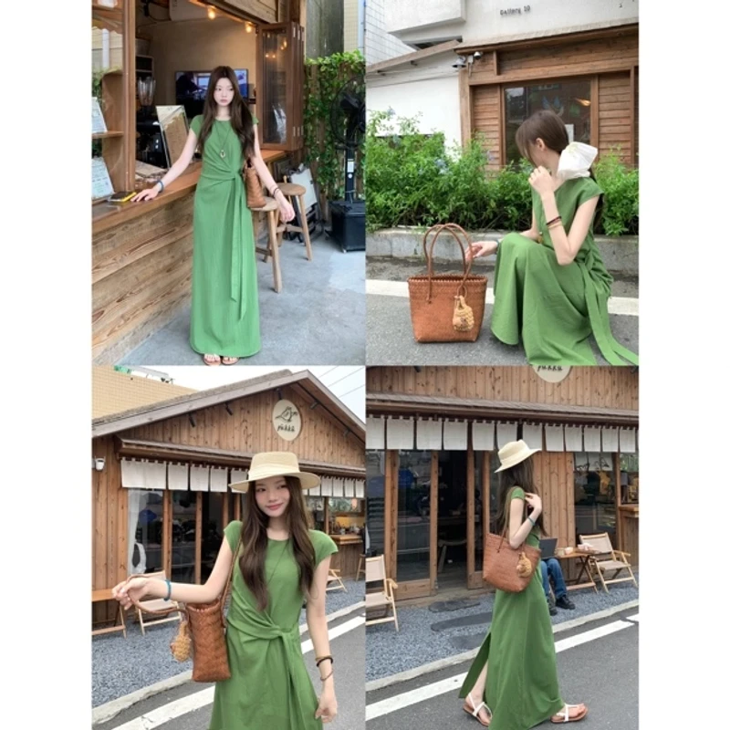 （现货）夏季设计感轻熟风连衣裙束腰显瘦气质裙子