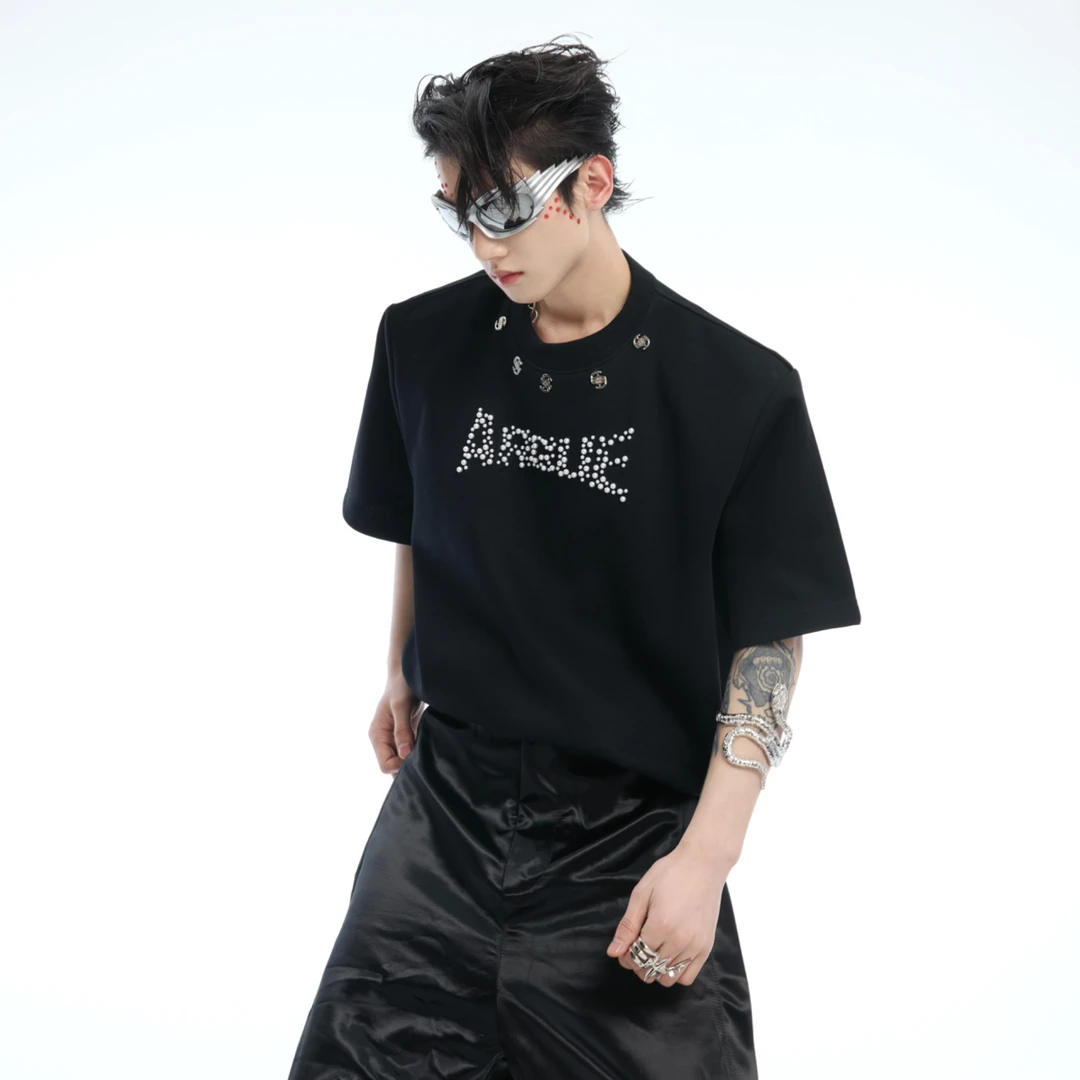 ArguE CulturE 小众珍珠logo设计感垫肩短袖宽松圆领简约百搭T恤