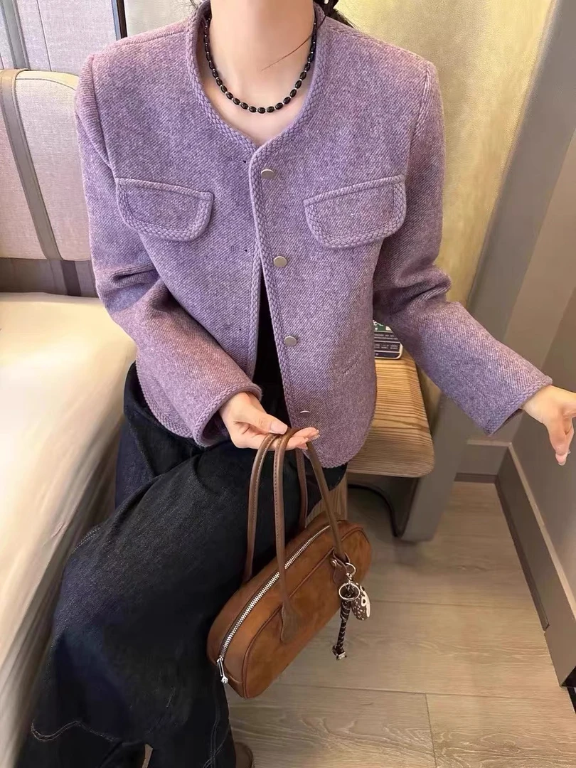 那简家 2495羊毛呢小香风羽外套新款高级感温柔小个子外套