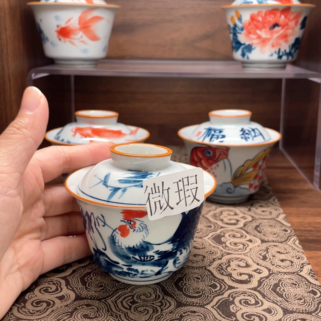 釉下手绘茶具微瑕