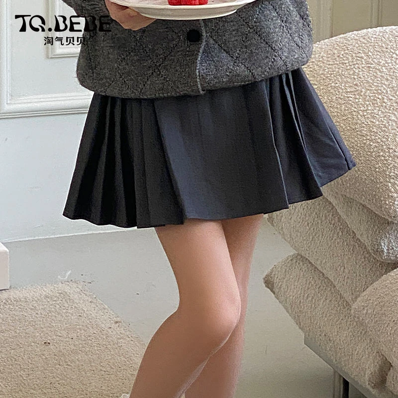淘气贝贝女童百褶裙2025秋季新款甜辣风半身裙带短裤内搭防走光