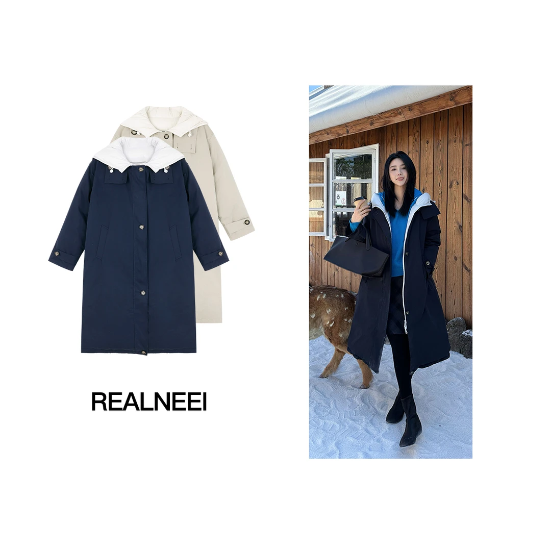 纸片羽绒丨25年冬季新品95白鸭绒长款风衣连帽两穿羽绒服X8821