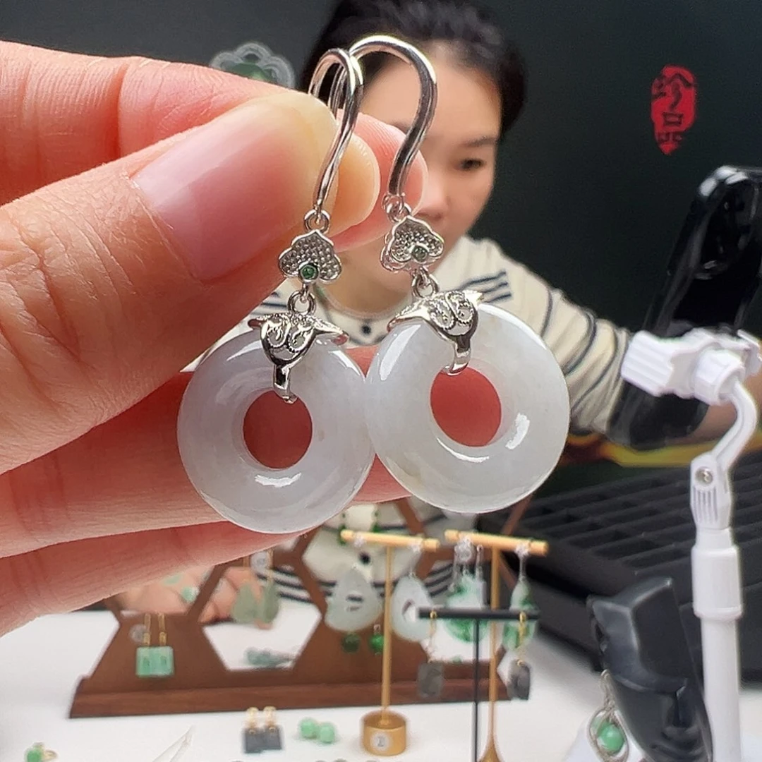 银S925镶嵌翡翠耳饰