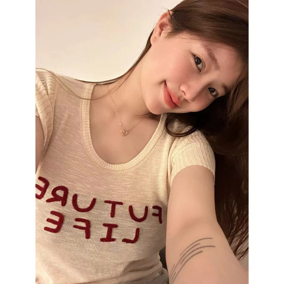 【青青推荐】夏季新品百搭毛巾刺绣圆领薄款竹节麻上衣女ins