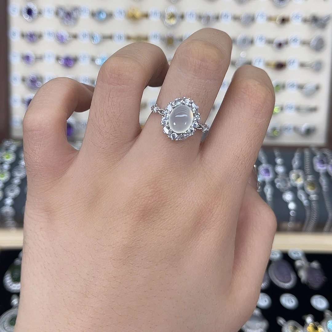 岫玉银S925镶嵌戒指