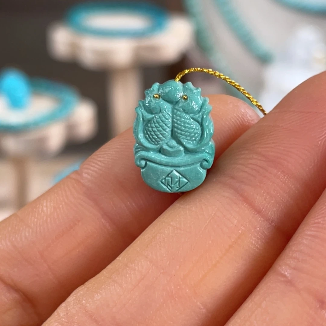 绿松石未镶嵌套链高瓷绿聚宝盆