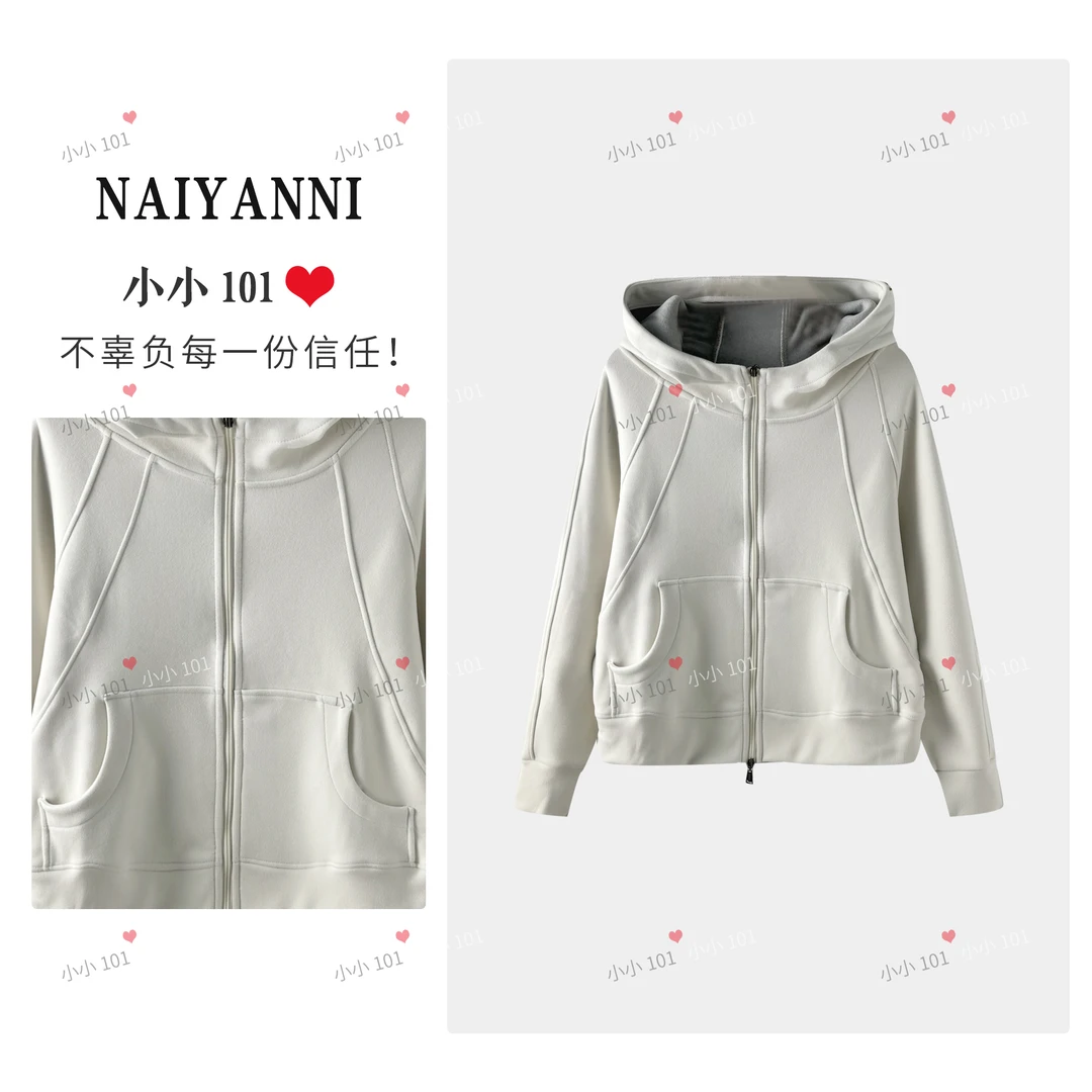 [QQI】白色幻想曲石墨烯短款宽松休闲外套长袖连帽QQI01